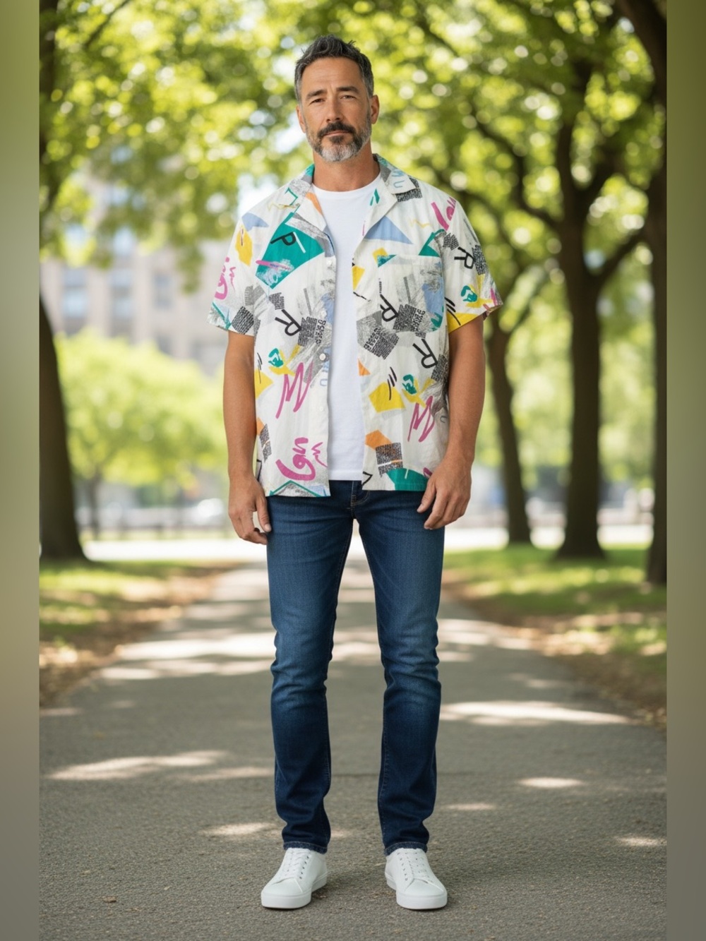 Bon Homme Vintage 80s/90s Abstract Graphic Print Short Sleeve Button-Up Shirt